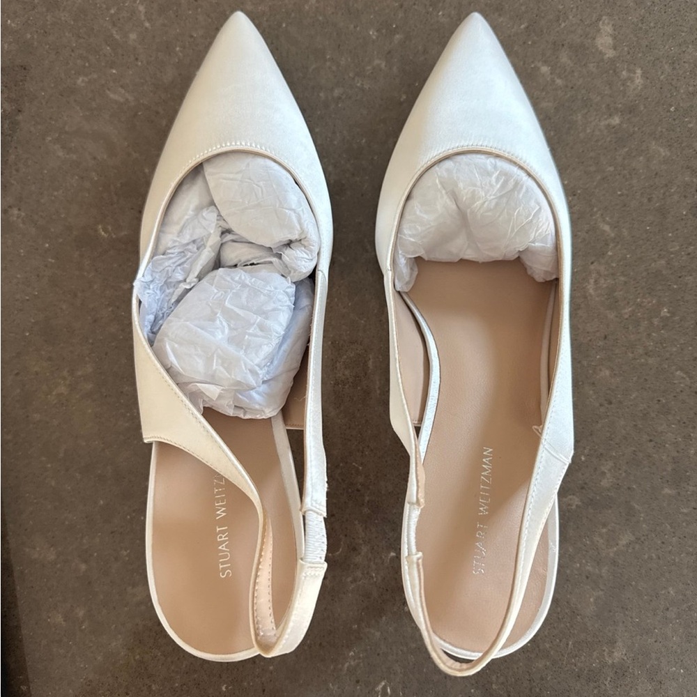 Stuart Weitzman Cream Pointed Toe Slingback Flats